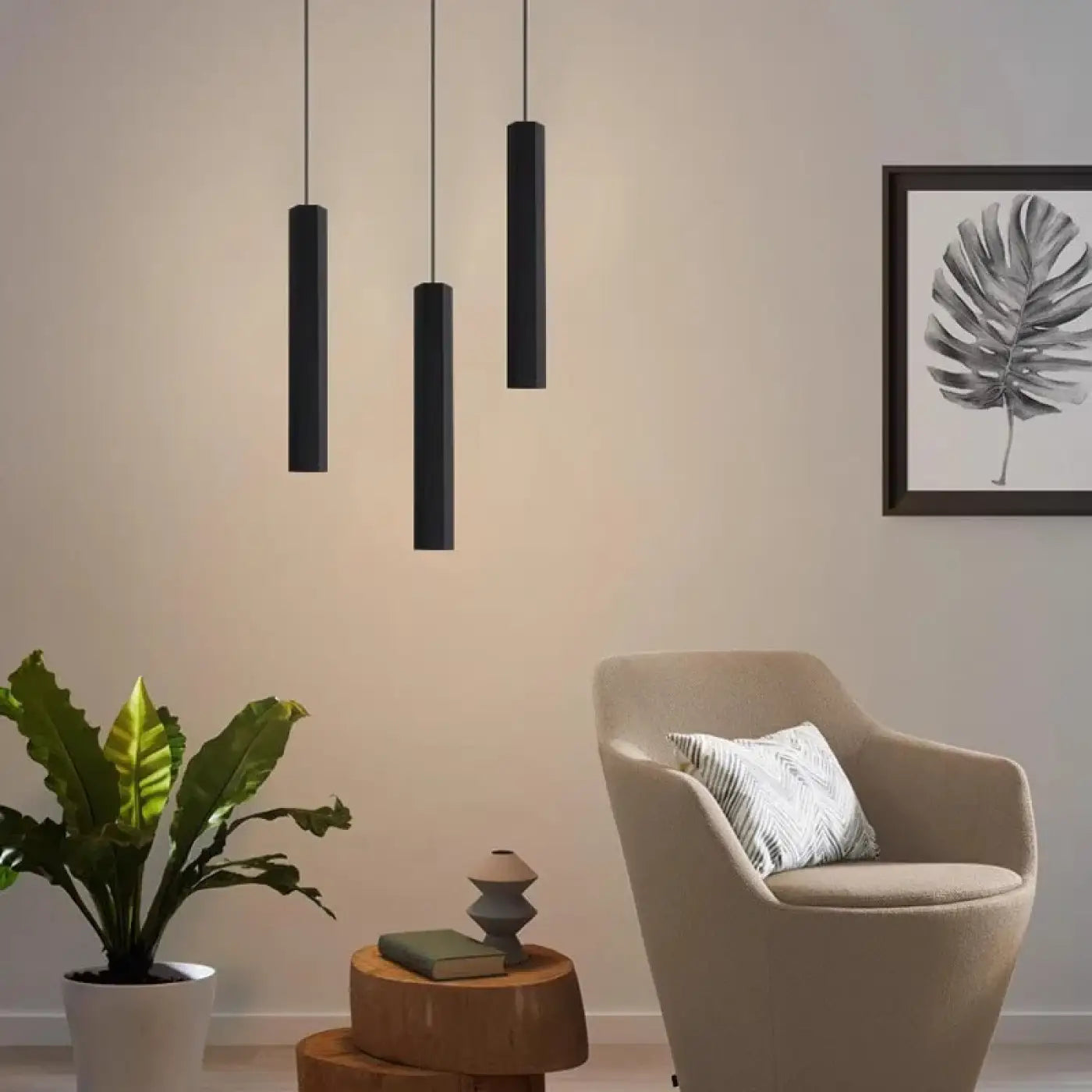Suspension Luminaire Cascade Cylindres Noirs Design Moderne