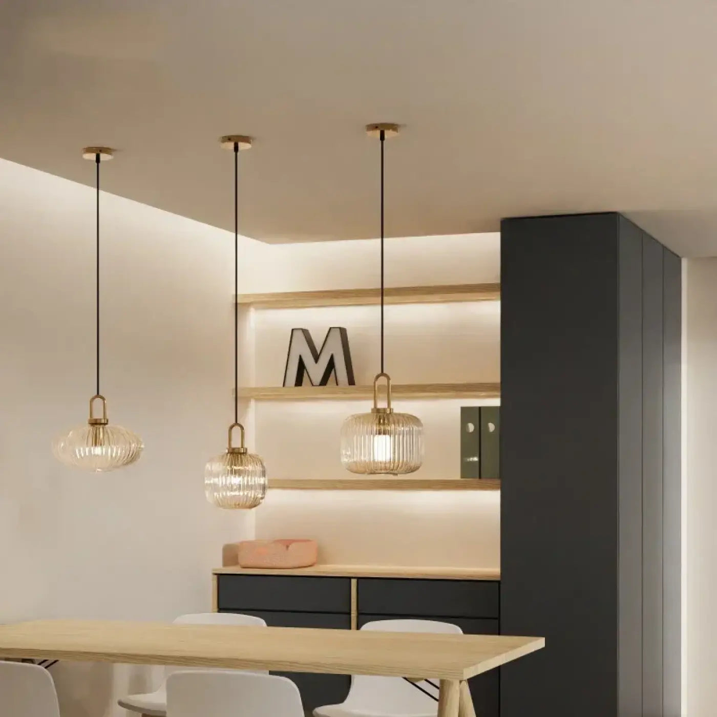 Suspension Verre Strié Design Contemporain