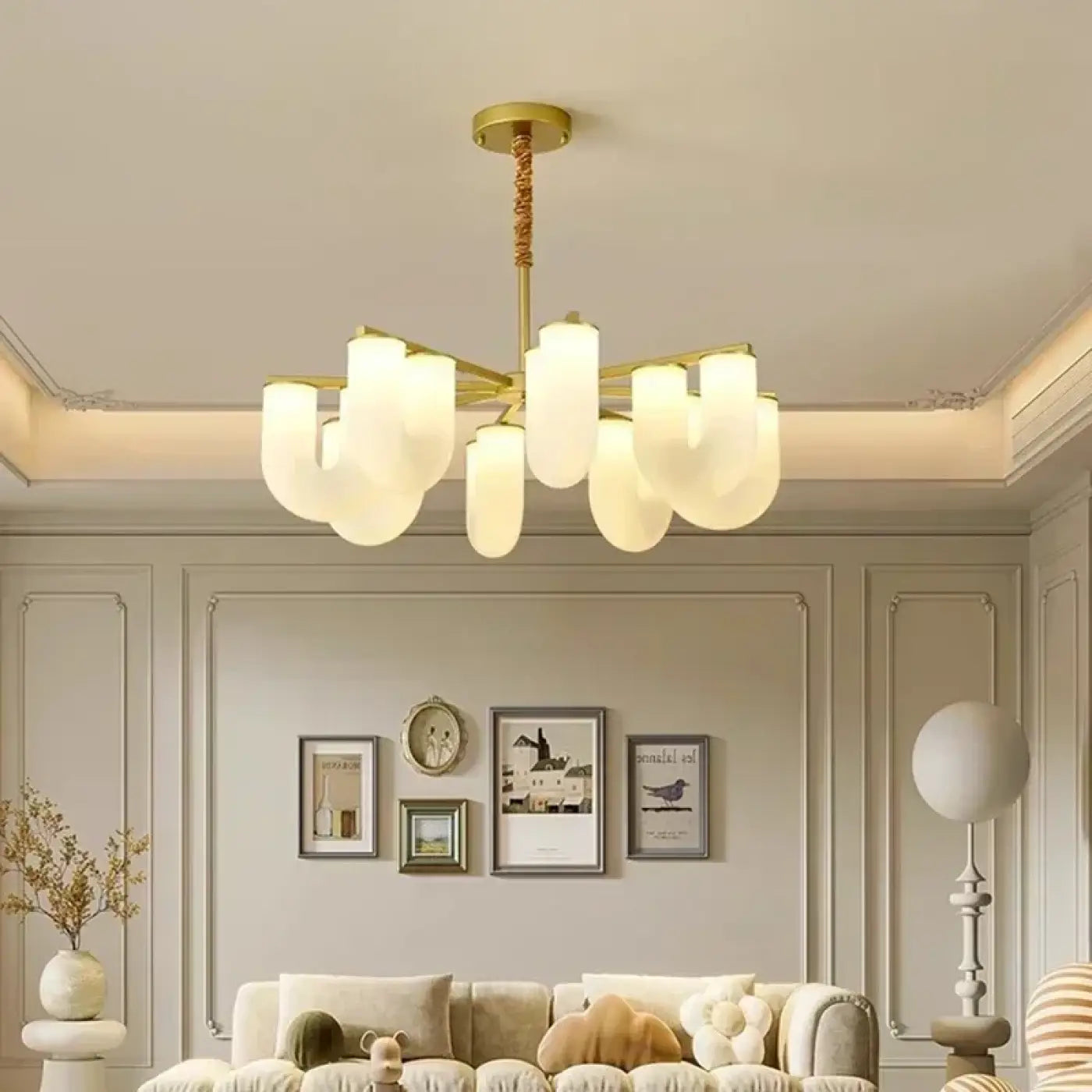 Suspension Design Laiton & Verre Opalin Courbé