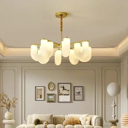 Suspension Design Laiton & Verre Opalin Courbé