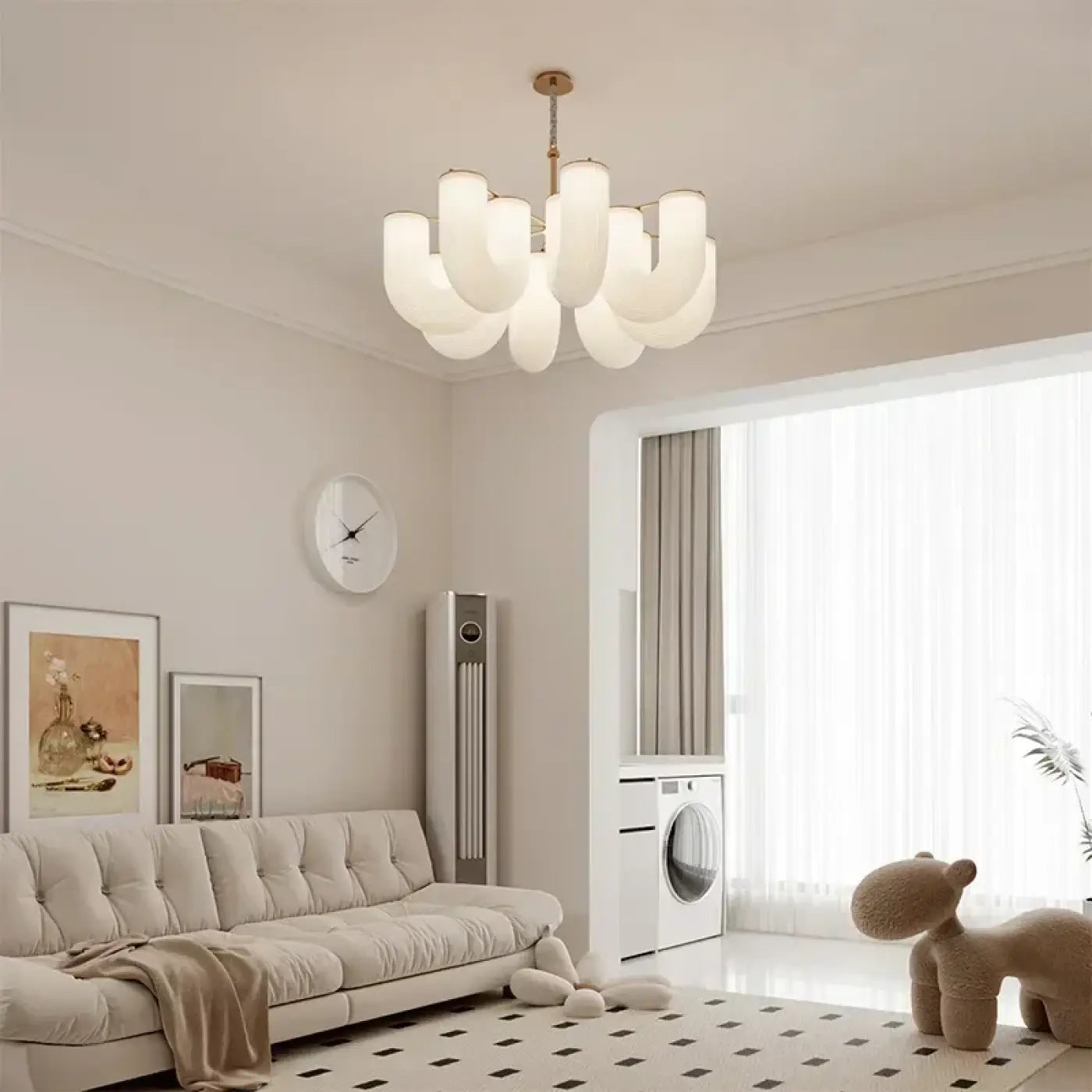 Suspension Design Laiton & Verre Opalin Courbé