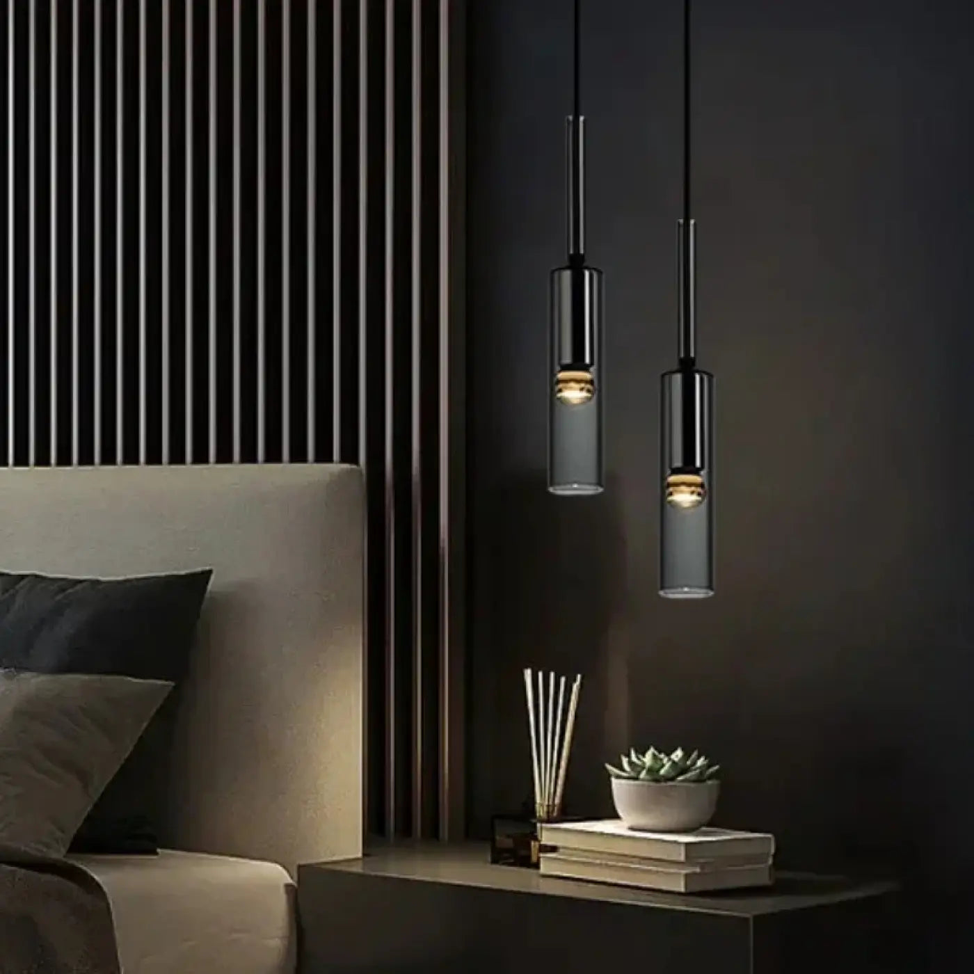 Suspension Cylindre Noir Verre Design Moderne