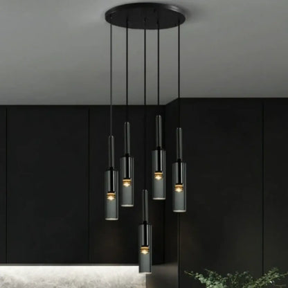 Suspension Cylindre Noir Verre Design Moderne
