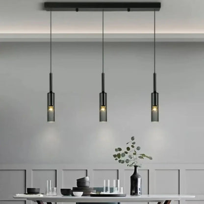 Suspension Cylindre Noir Verre Design Moderne