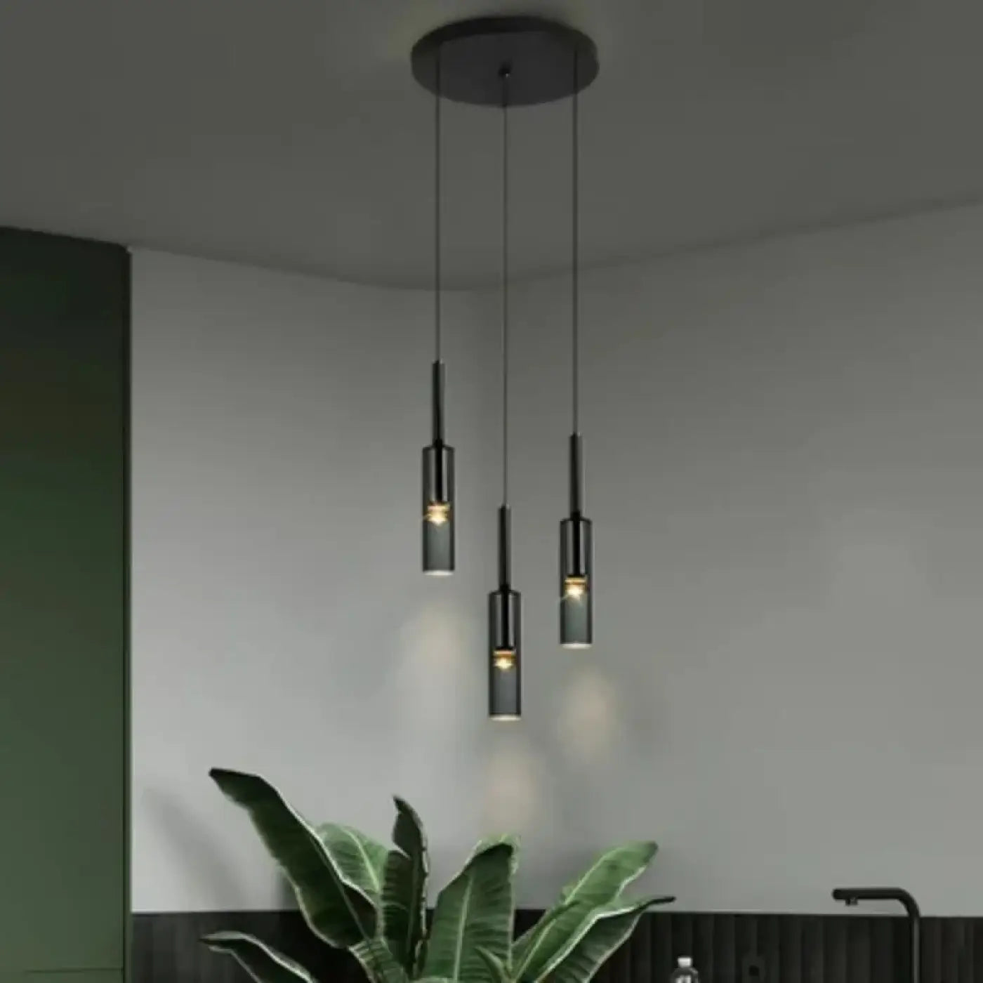 Suspension Cylindre Noir Verre Design Moderne