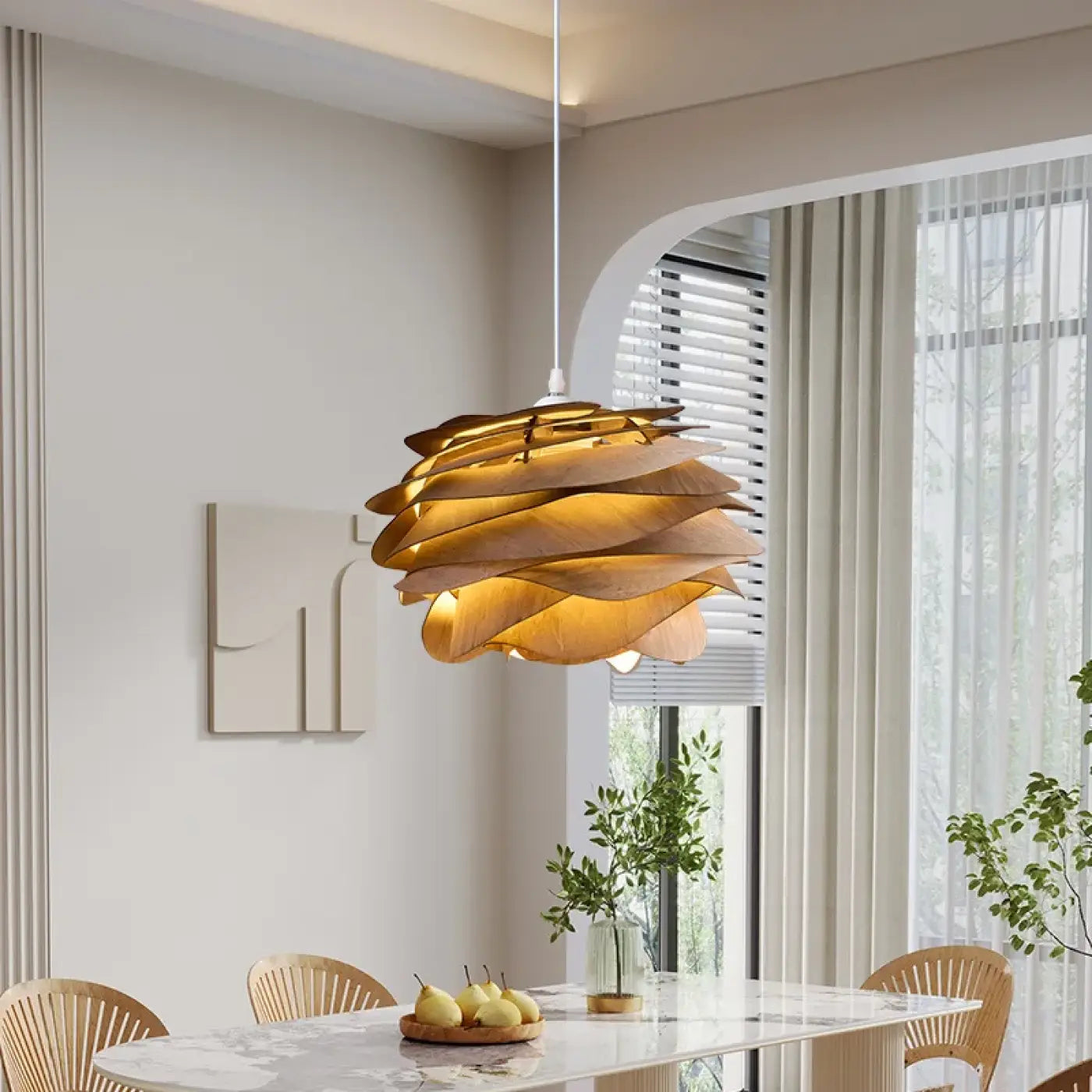 Suspension Design Ondulée Blanche Bois & Bambou