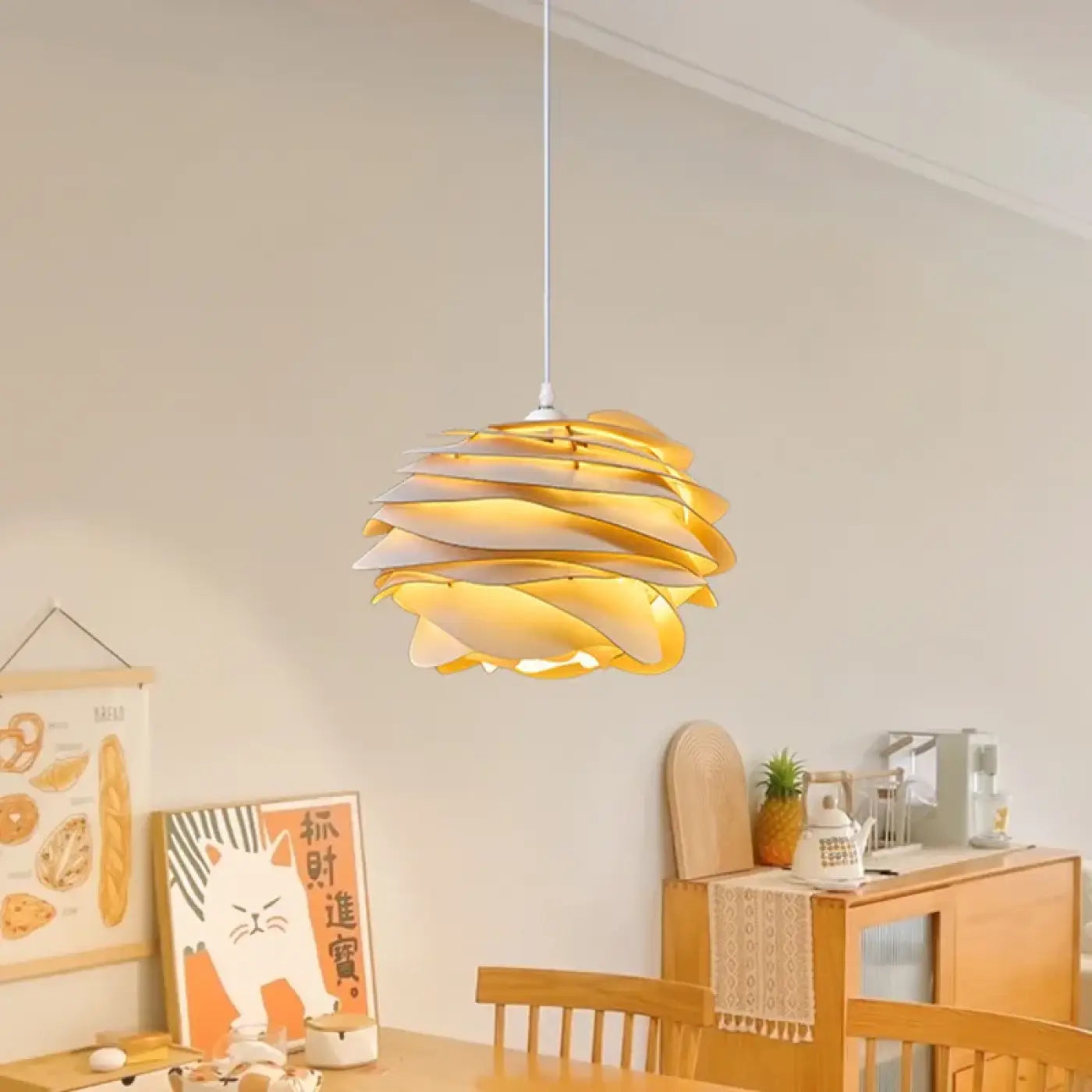 Suspension Design Ondulée Blanche Bois & Bambou