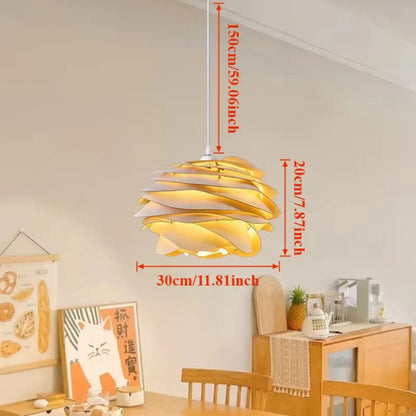 Suspension Design Ondulée Blanche Bois & Bambou