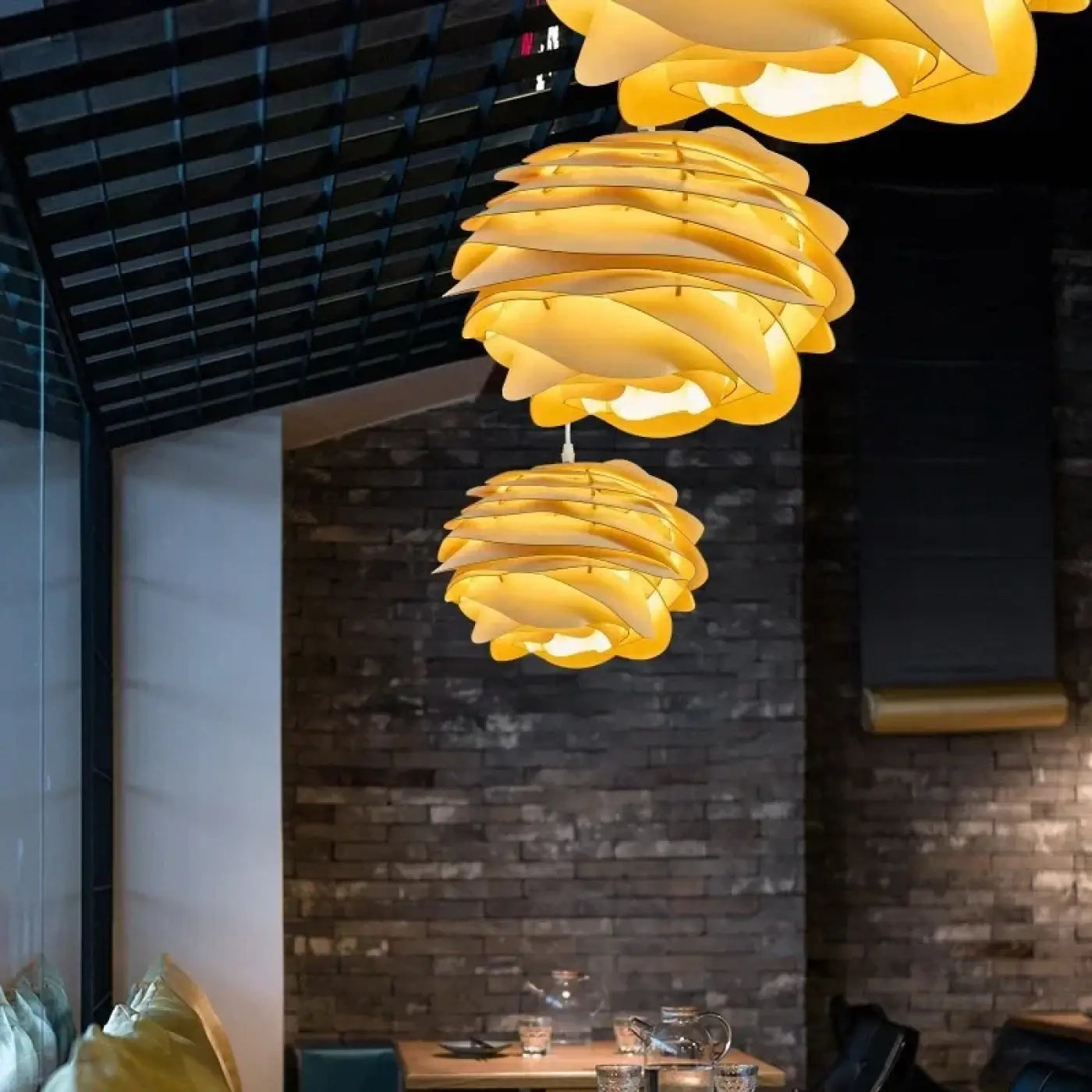 Suspension Design Ondulée Blanche Bois & Bambou