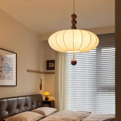 Suspension Bois & Tissu Beige Design Contemporain