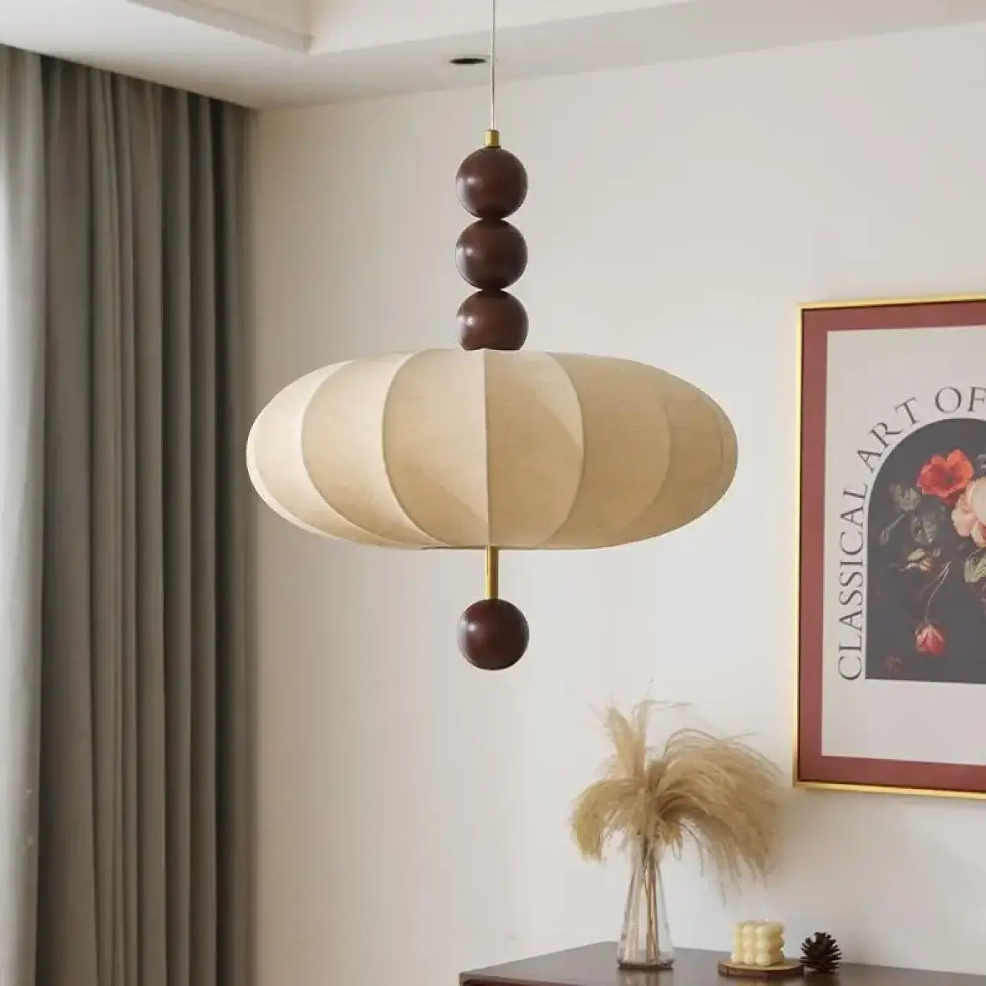 Suspension Bois & Tissu Beige Design Contemporain