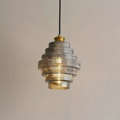 Suspension Art Déco Verre Strié Élégance Lumineuse