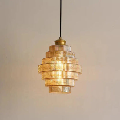 Suspension Art Déco Verre Strié Élégance Lumineuse