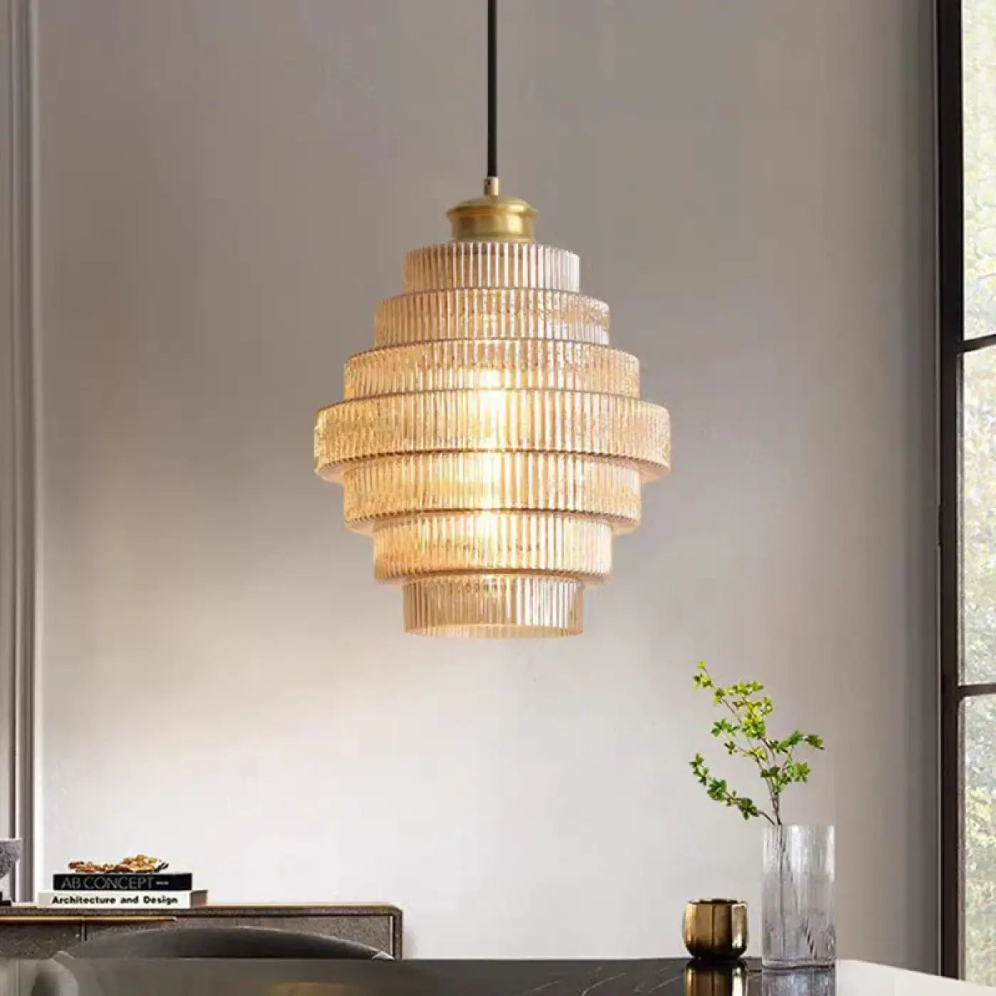 Suspension Art Déco Verre Strié Élégance Lumineuse
