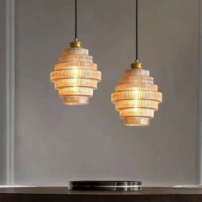 Suspension Art Déco Verre Strié Élégance Lumineuse