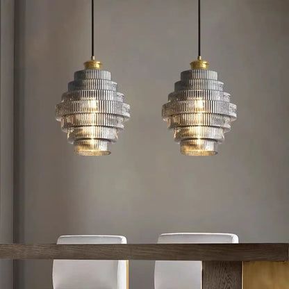 Suspension Art Déco Verre Strié Élégance Lumineuse