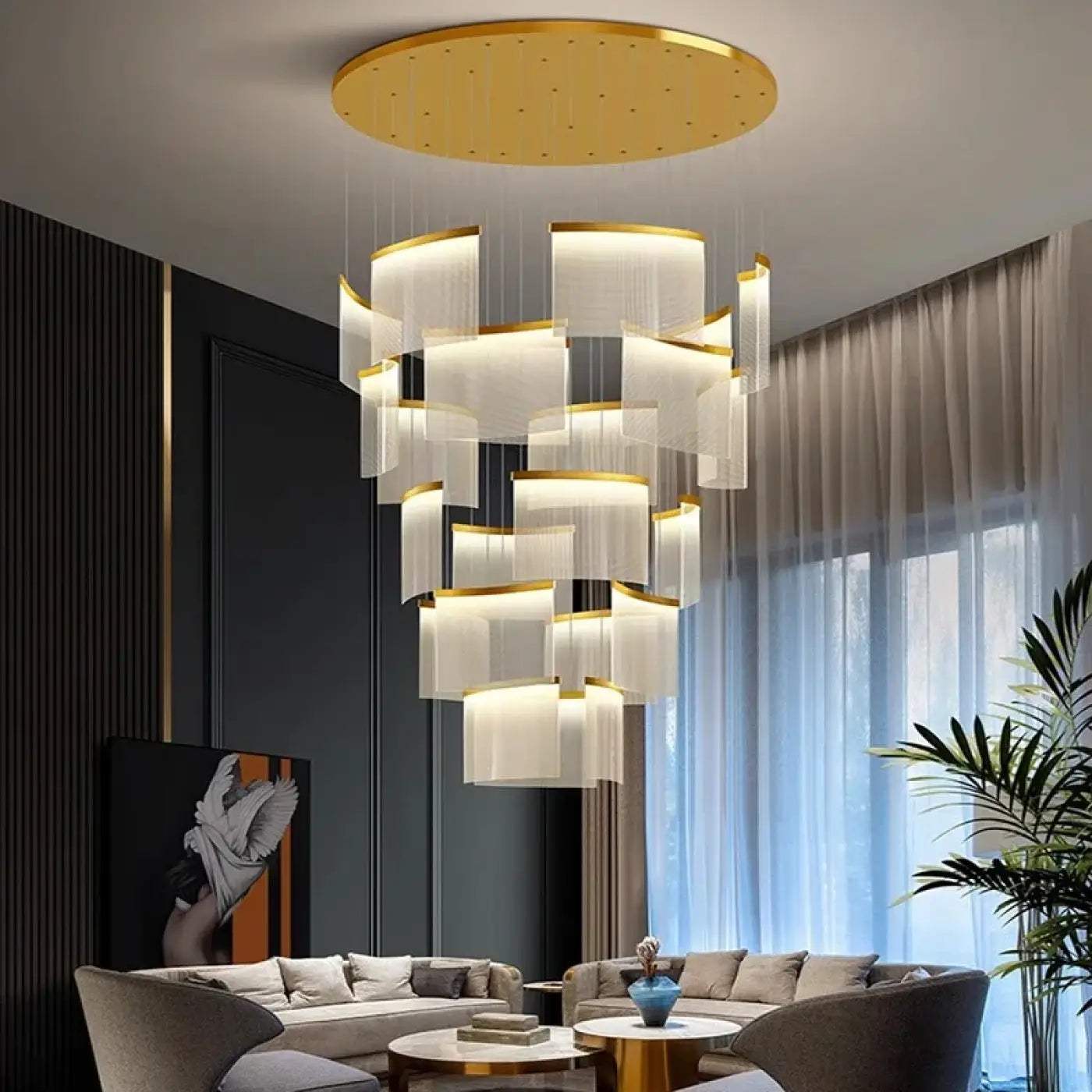 Suspension Dorée Cascade LED Design