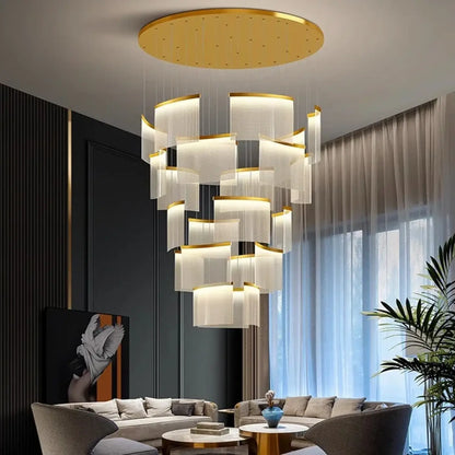 Suspension Dorée Cascade LED Design
