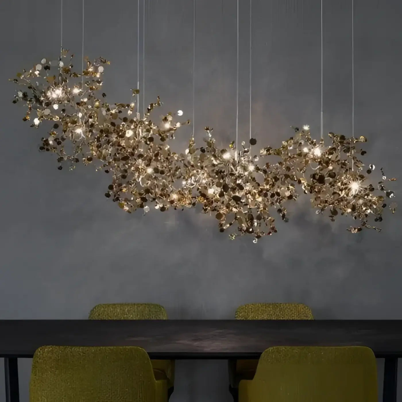 Suspension Design Dorée XXL Fils Métalliques