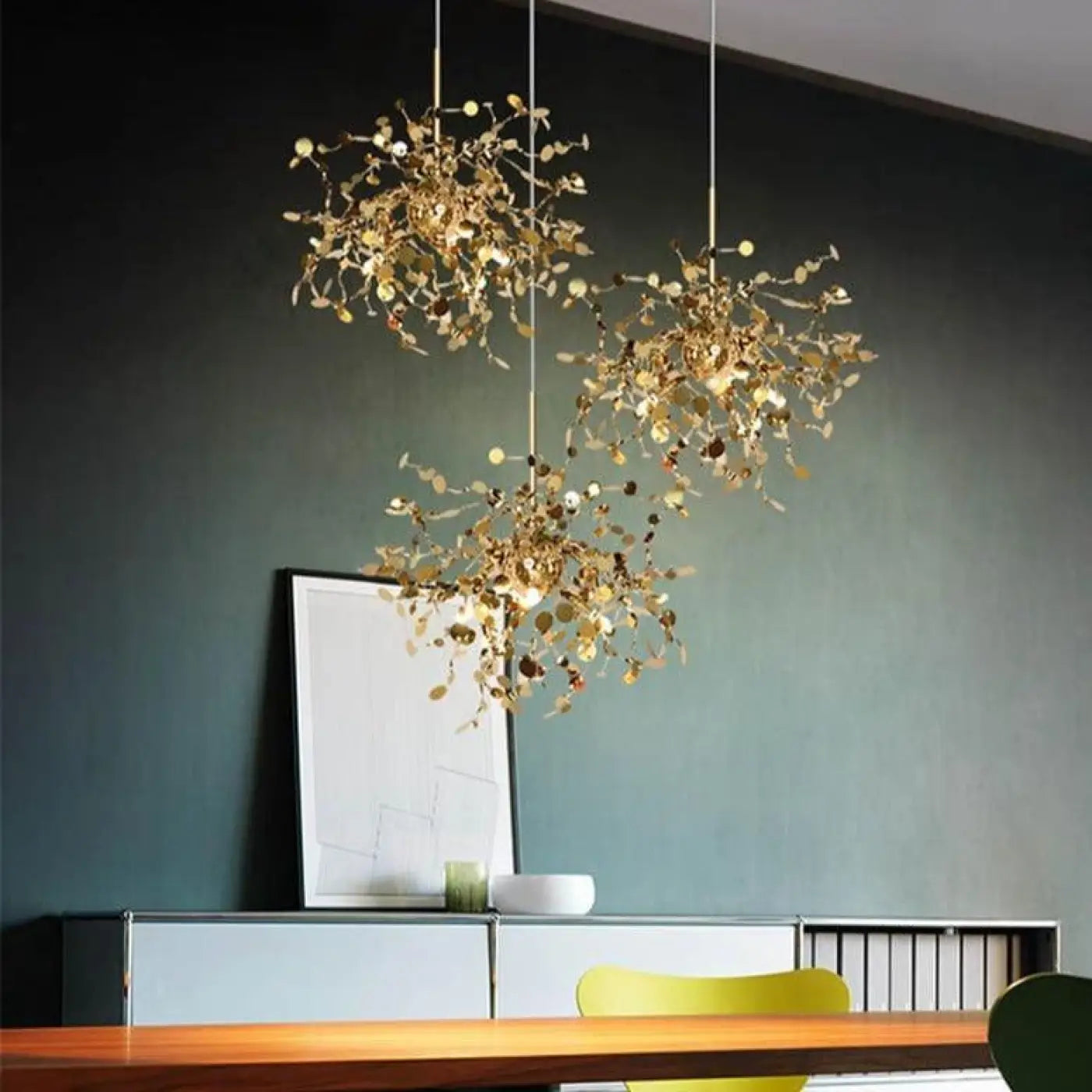 Suspension Design Dorée XXL Fils Métalliques