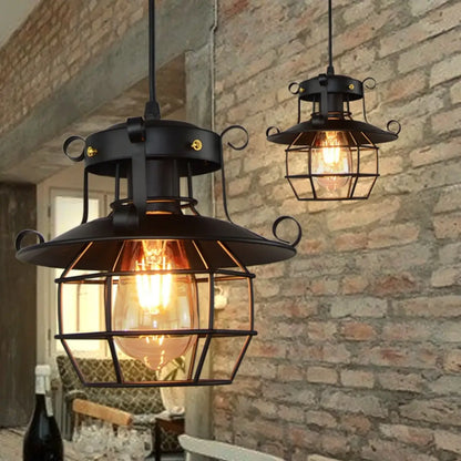 Suspension Lanterne Métal Noir Verre Style Industriel