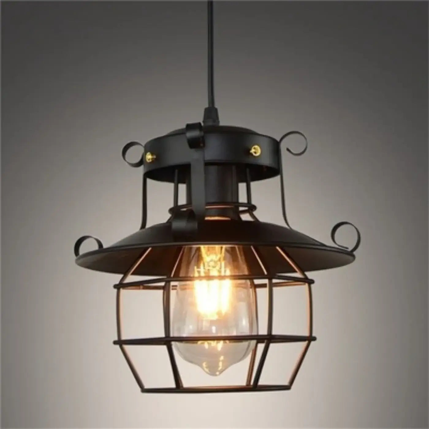 Suspension Lanterne Métal Noir Verre Style Industriel