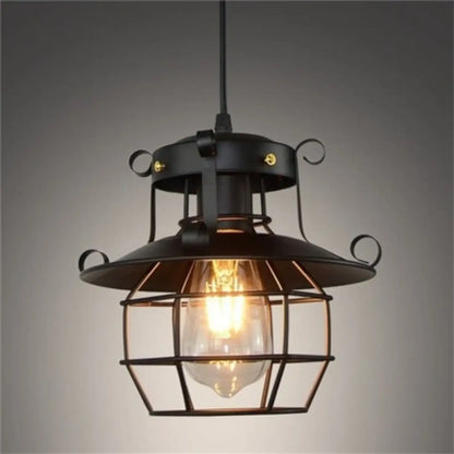 Suspension Lanterne Métal Noir Verre Style Industriel
