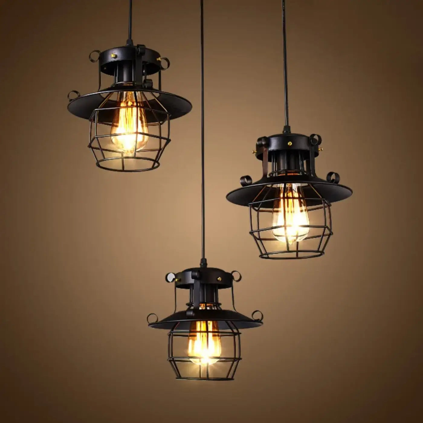 Suspension Lanterne Métal Noir Verre Style Industriel