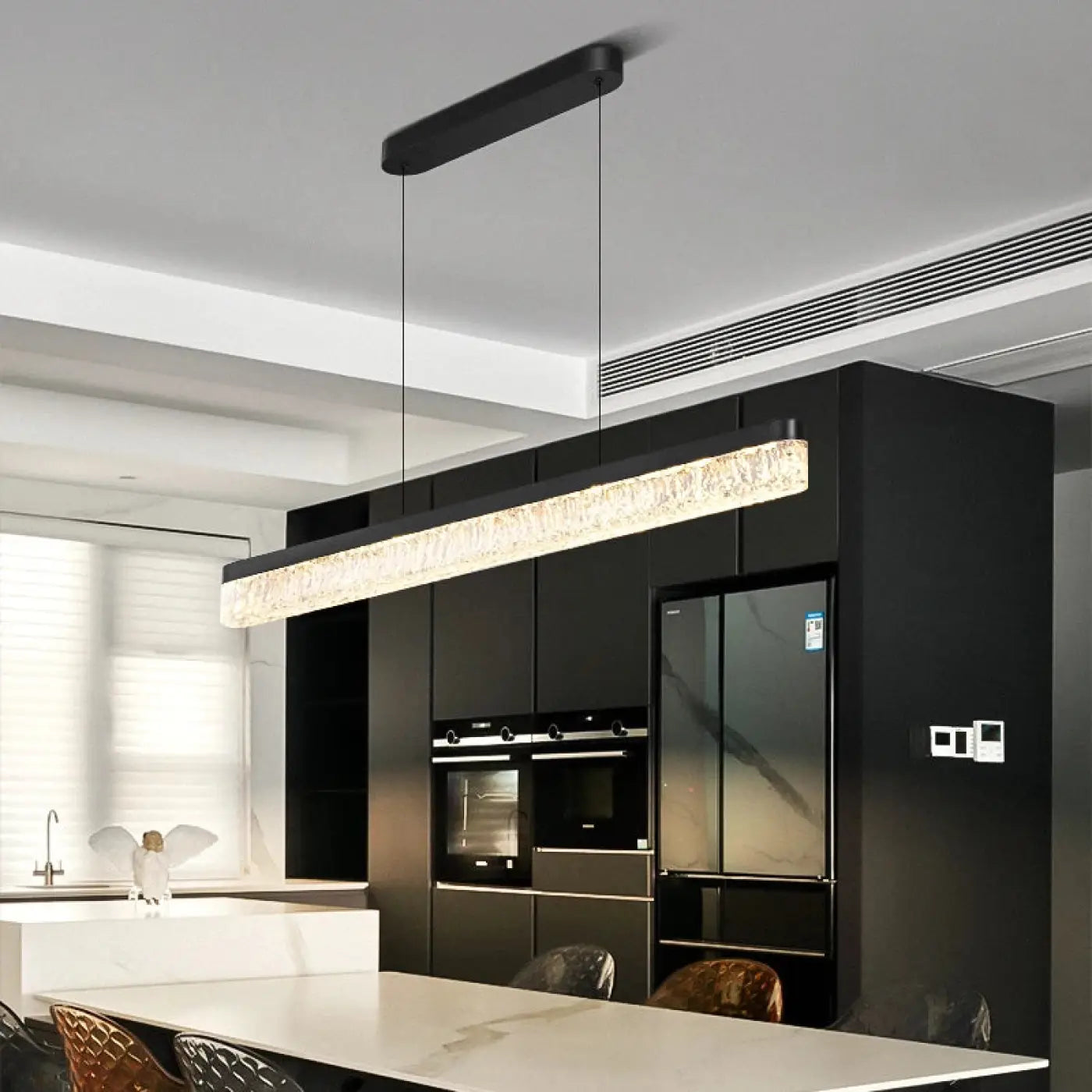 Suspension Linéaire Cristal Moderne Noir & Doré