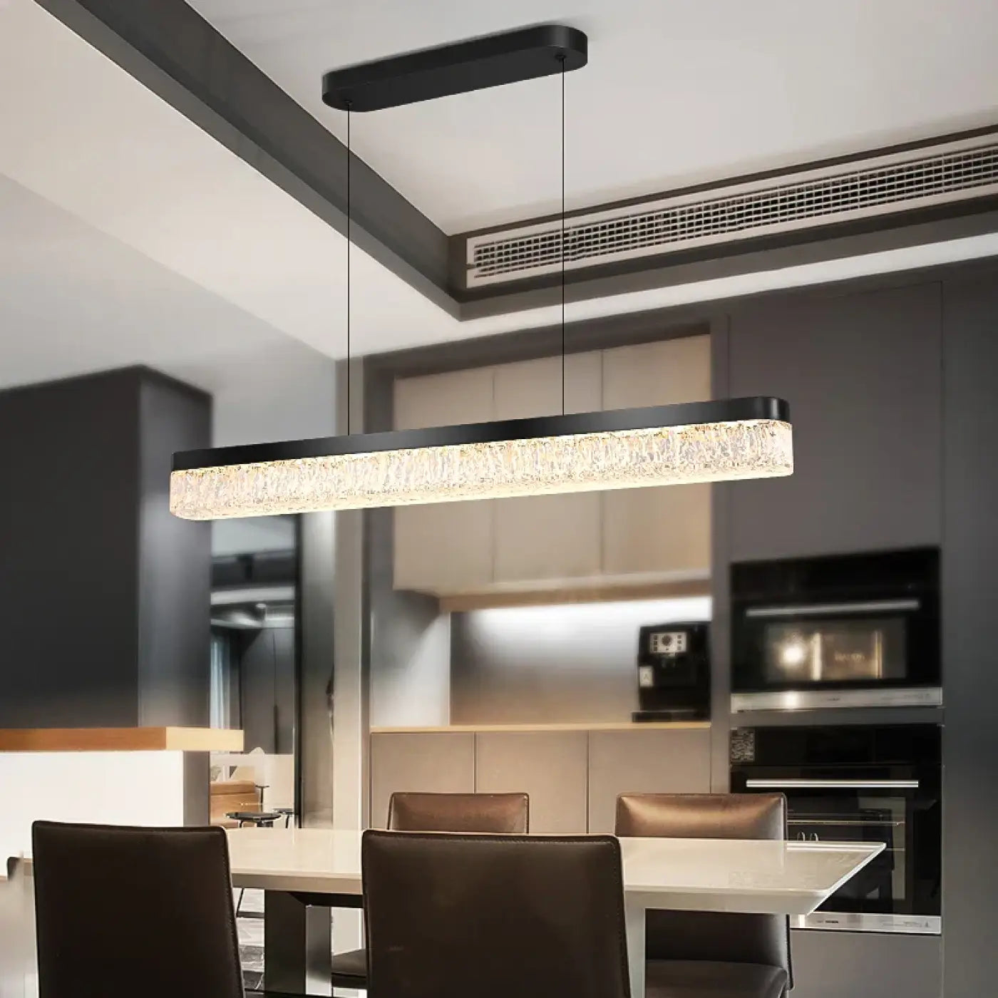Suspension Linéaire Cristal Moderne Noir & Doré