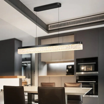 Suspension Linéaire Cristal Moderne Noir & Doré