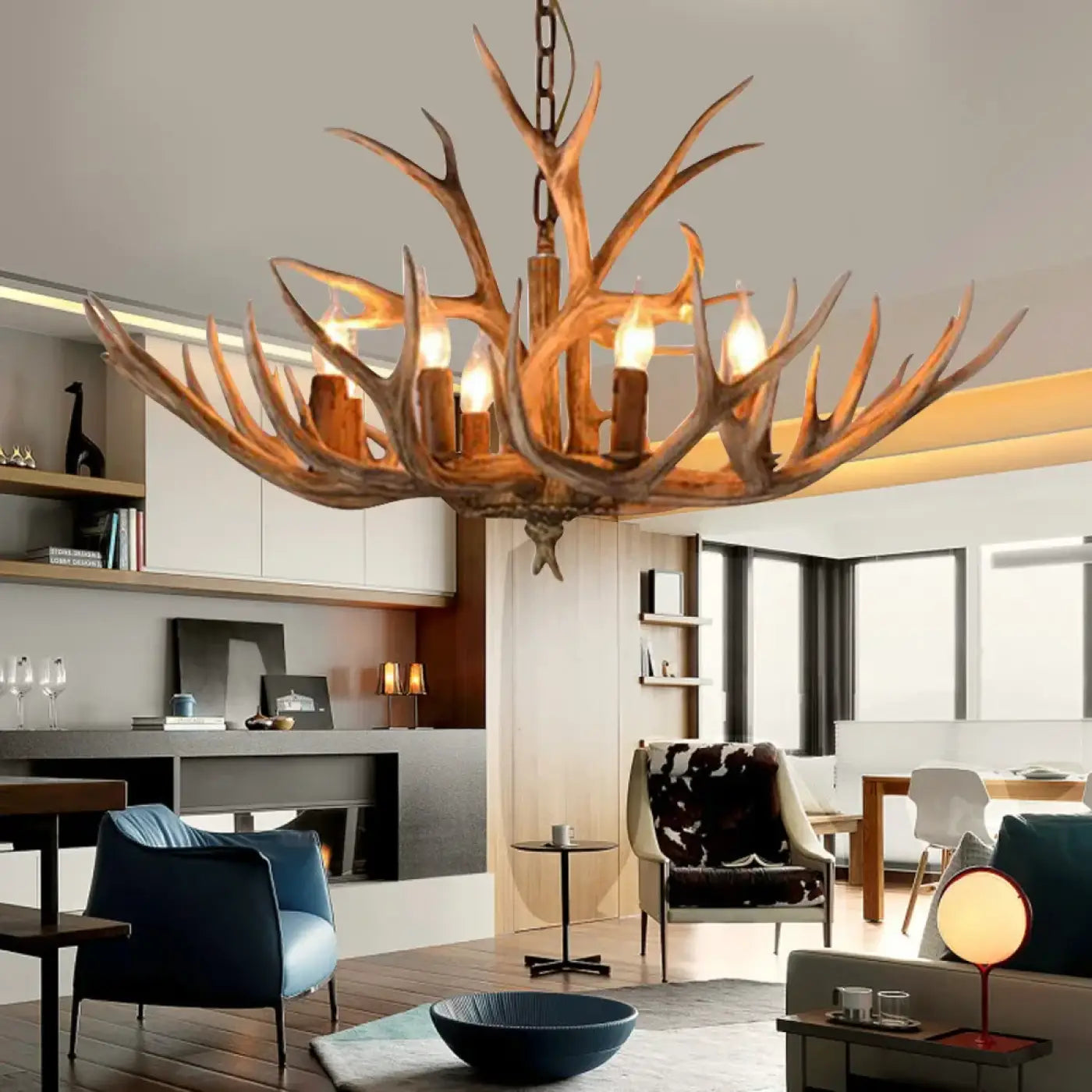 Suspension Bois de Cerf Vintage Rustique