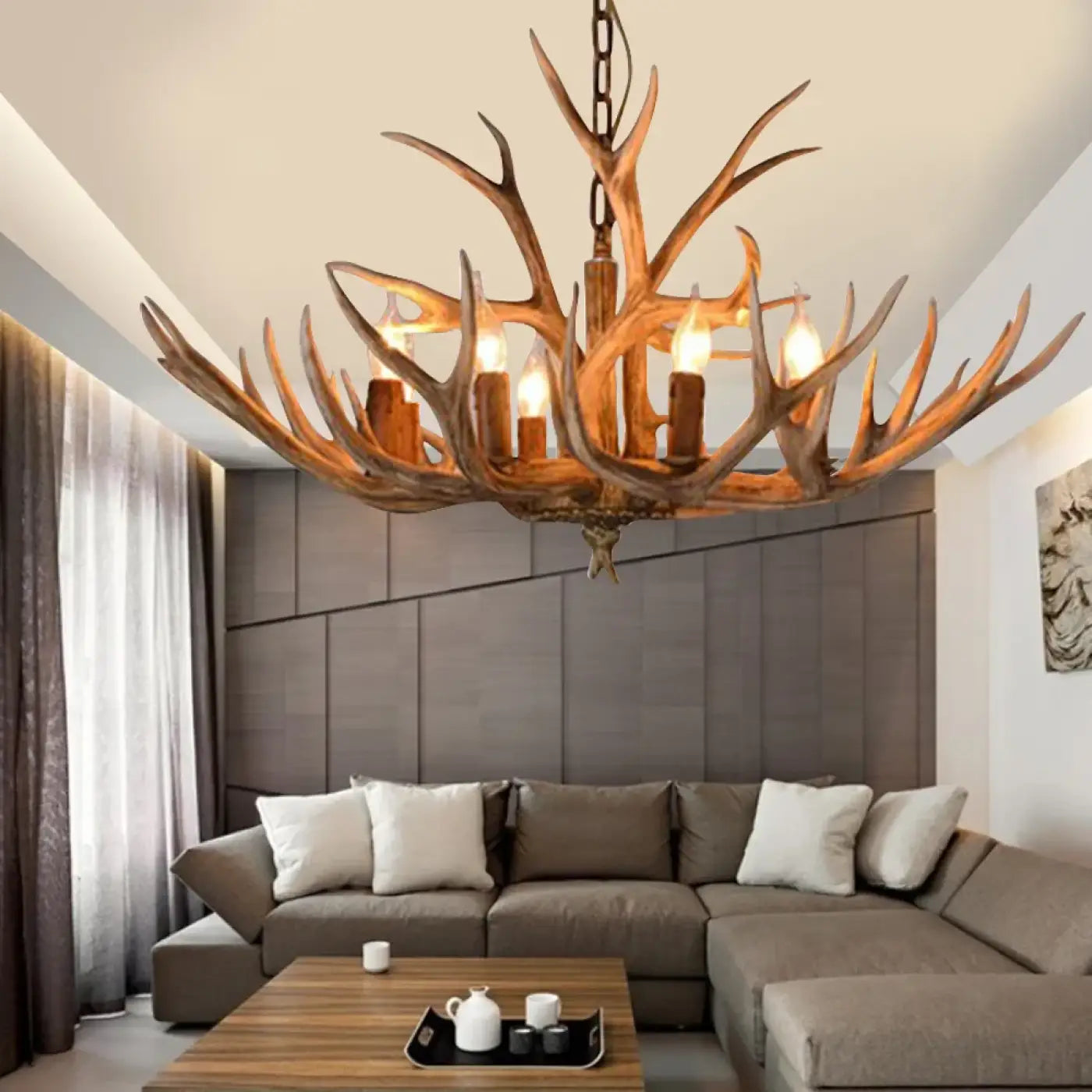Suspension Bois de Cerf Vintage Rustique