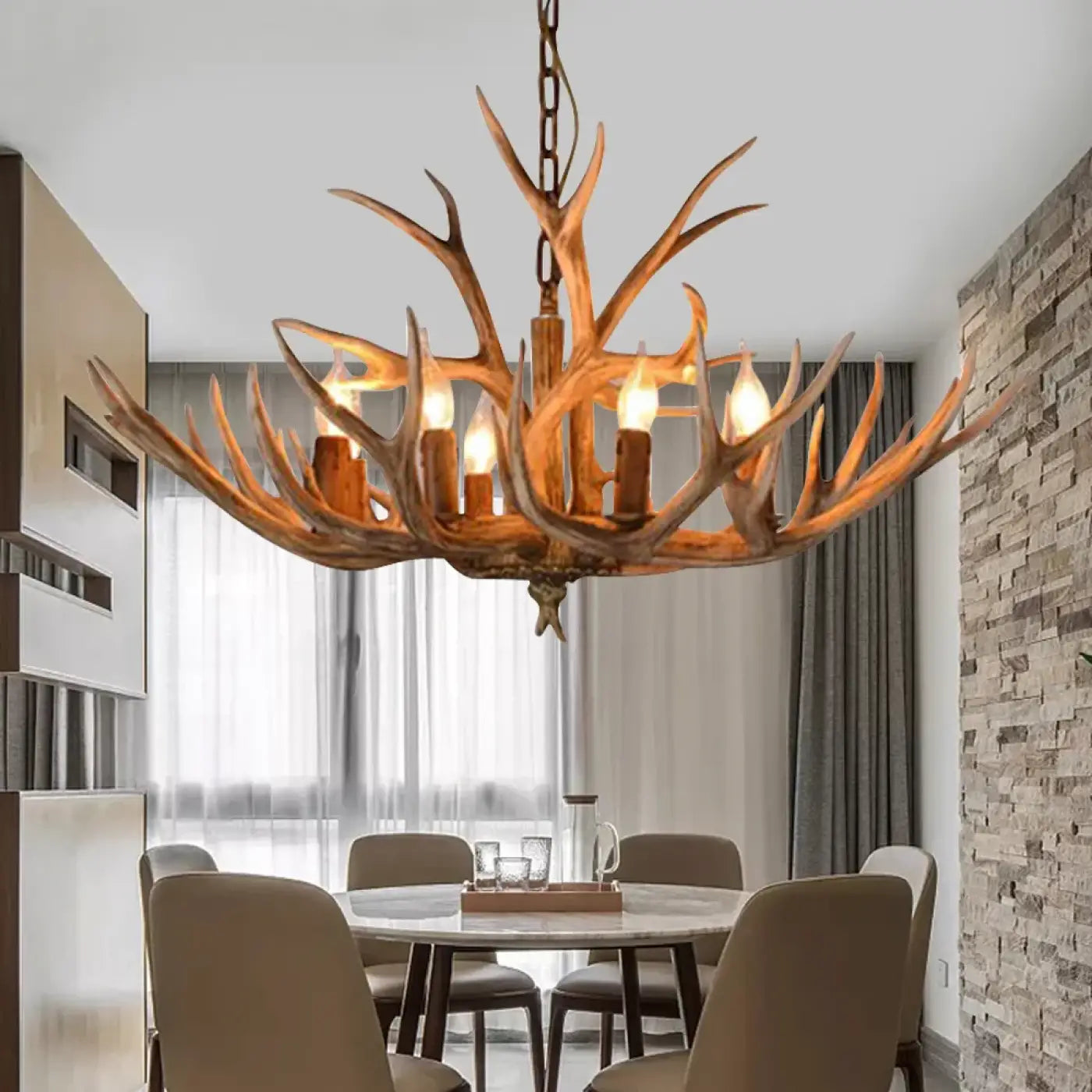 Suspension Bois de Cerf Vintage Rustique