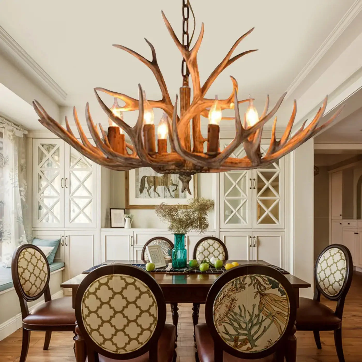 Suspension Bois de Cerf Vintage Rustique