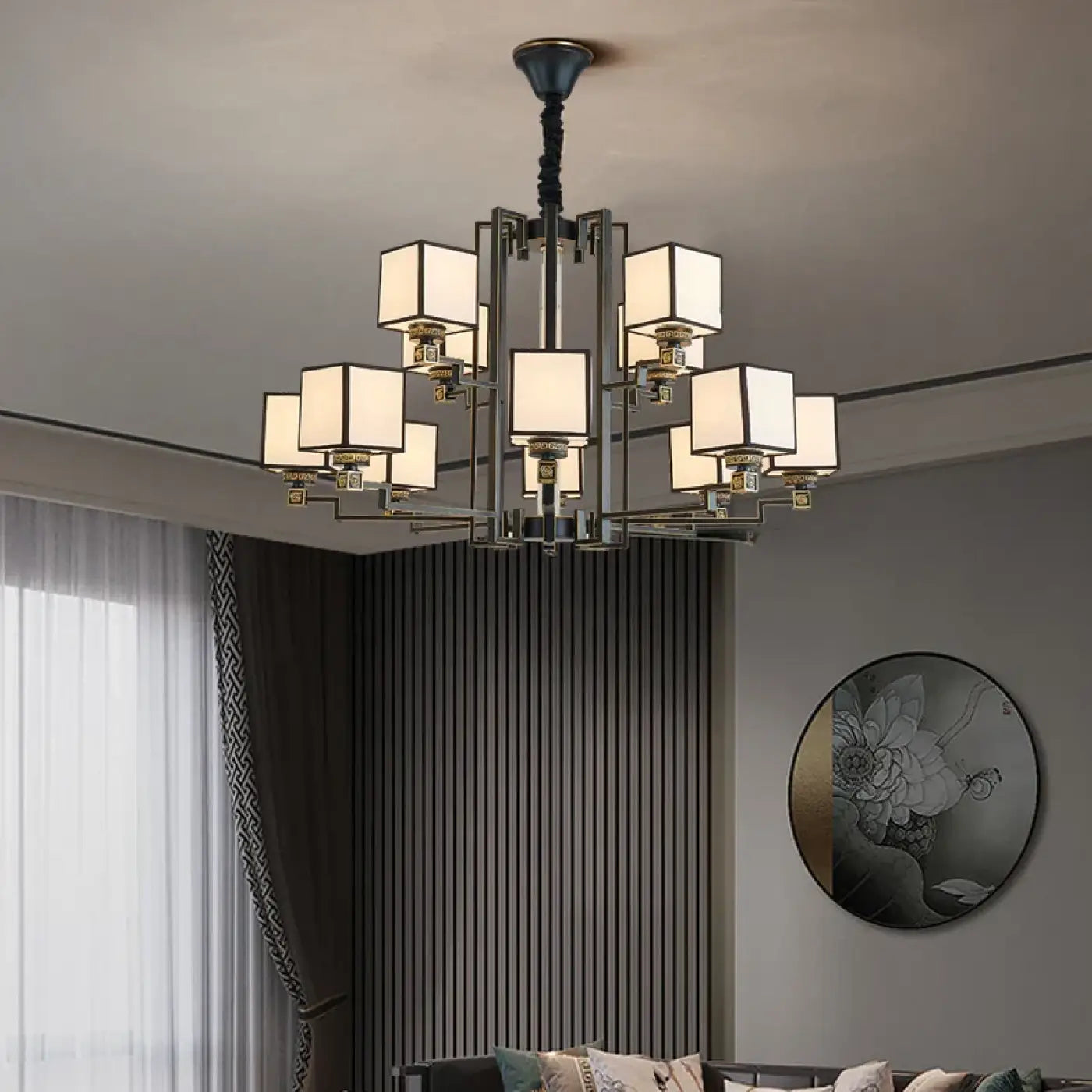 Suspension Design Asiatique Cubes Opalins
