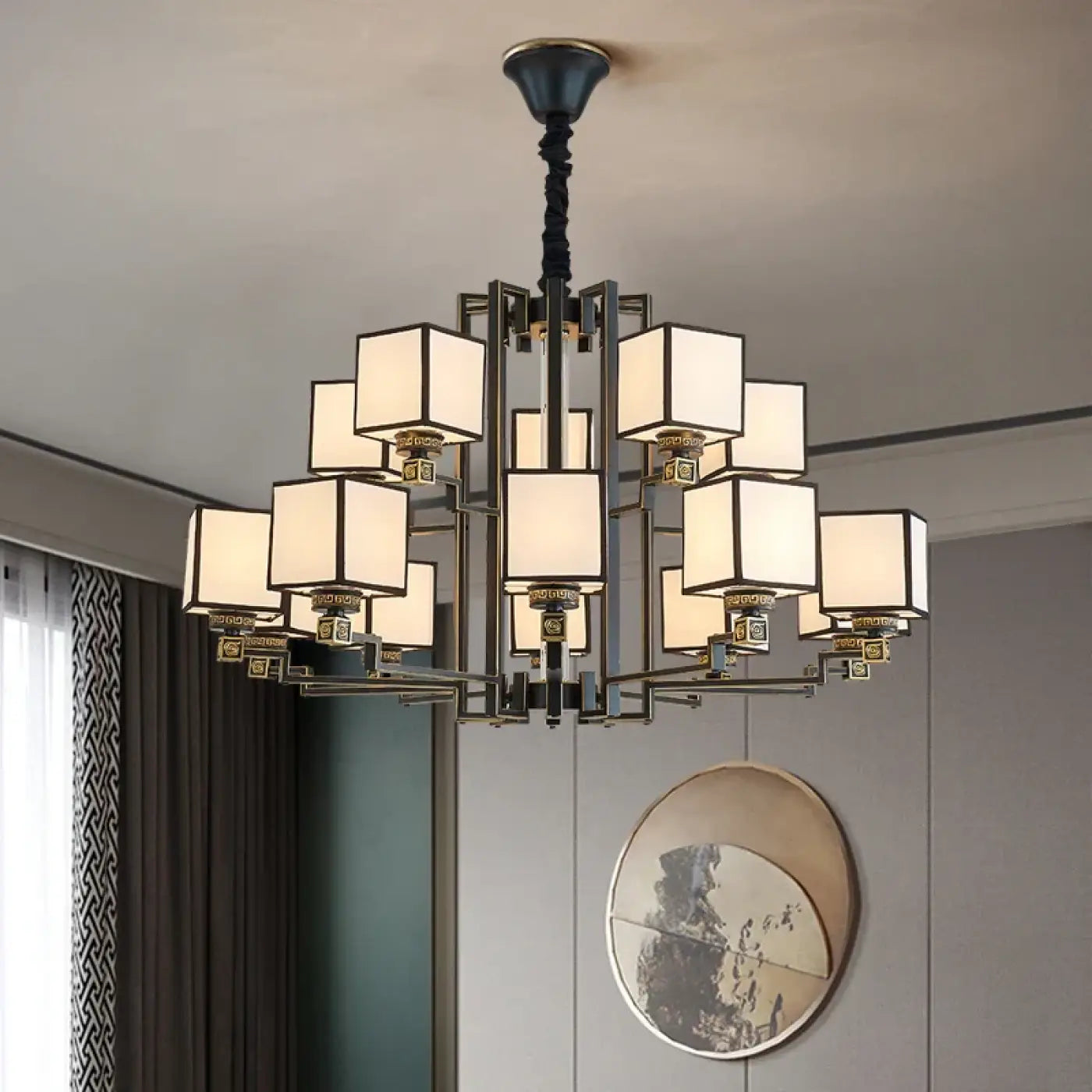 Suspension Design Asiatique Cubes Opalins