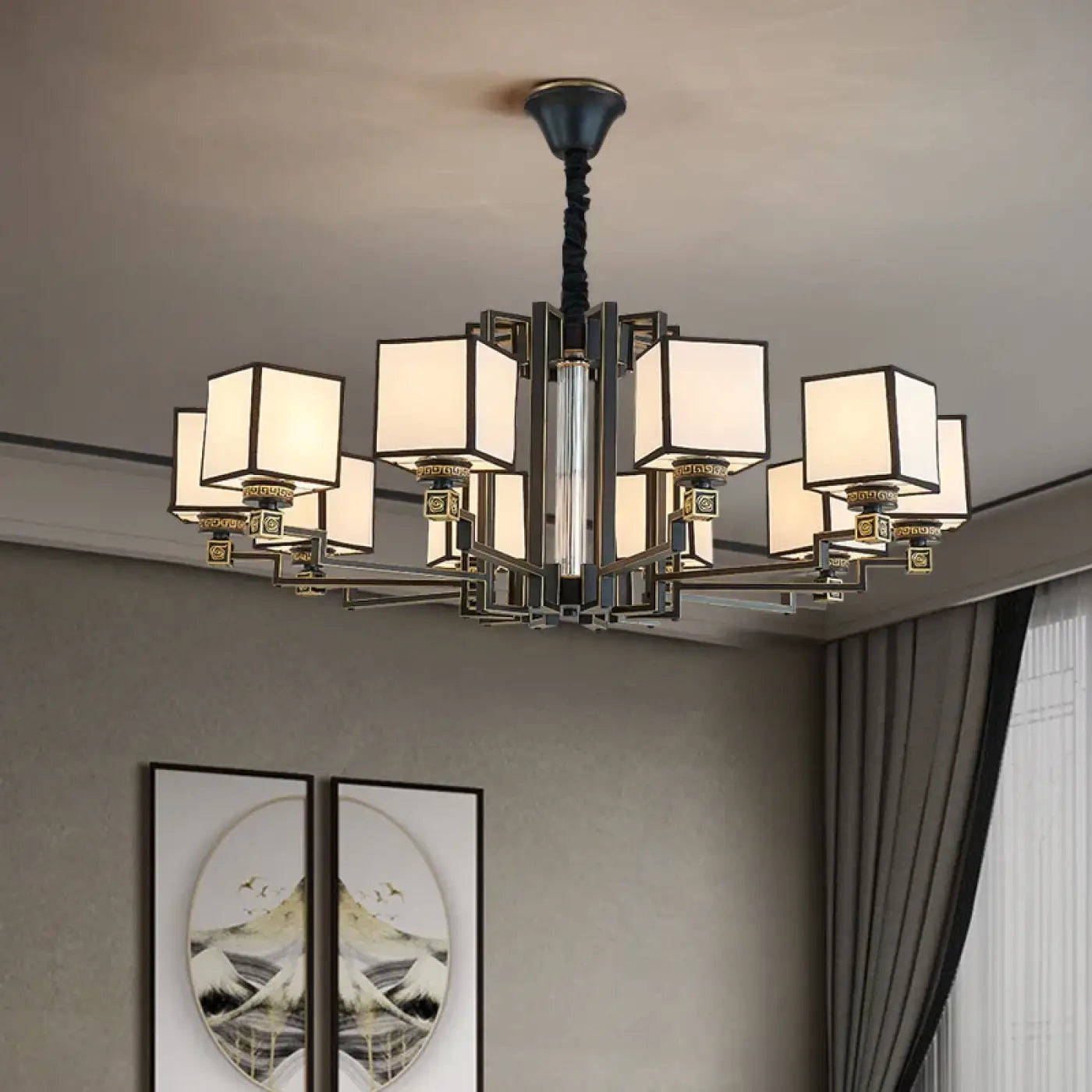 Suspension Design Asiatique Cubes Opalins