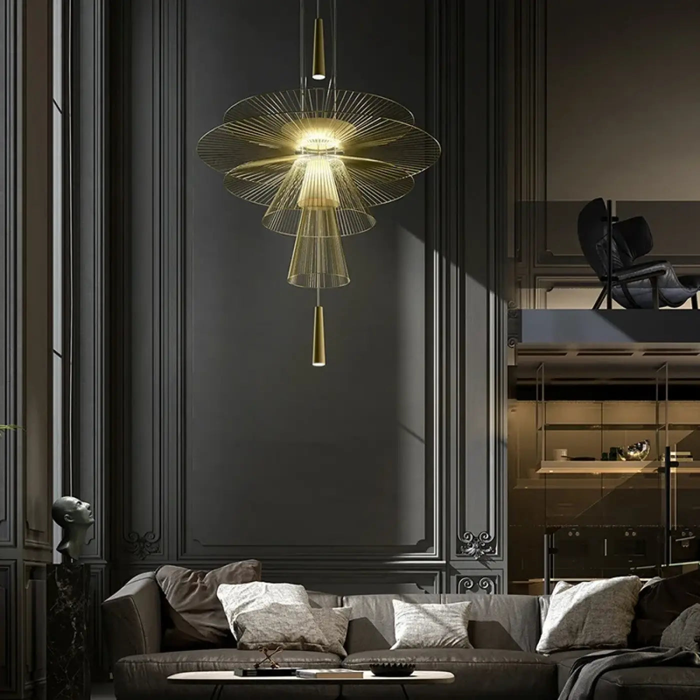 Suspension Métal Design Industriel Doré ou Noir