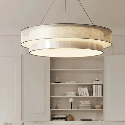 Suspension Luminaire Design Tissu Beige Rond