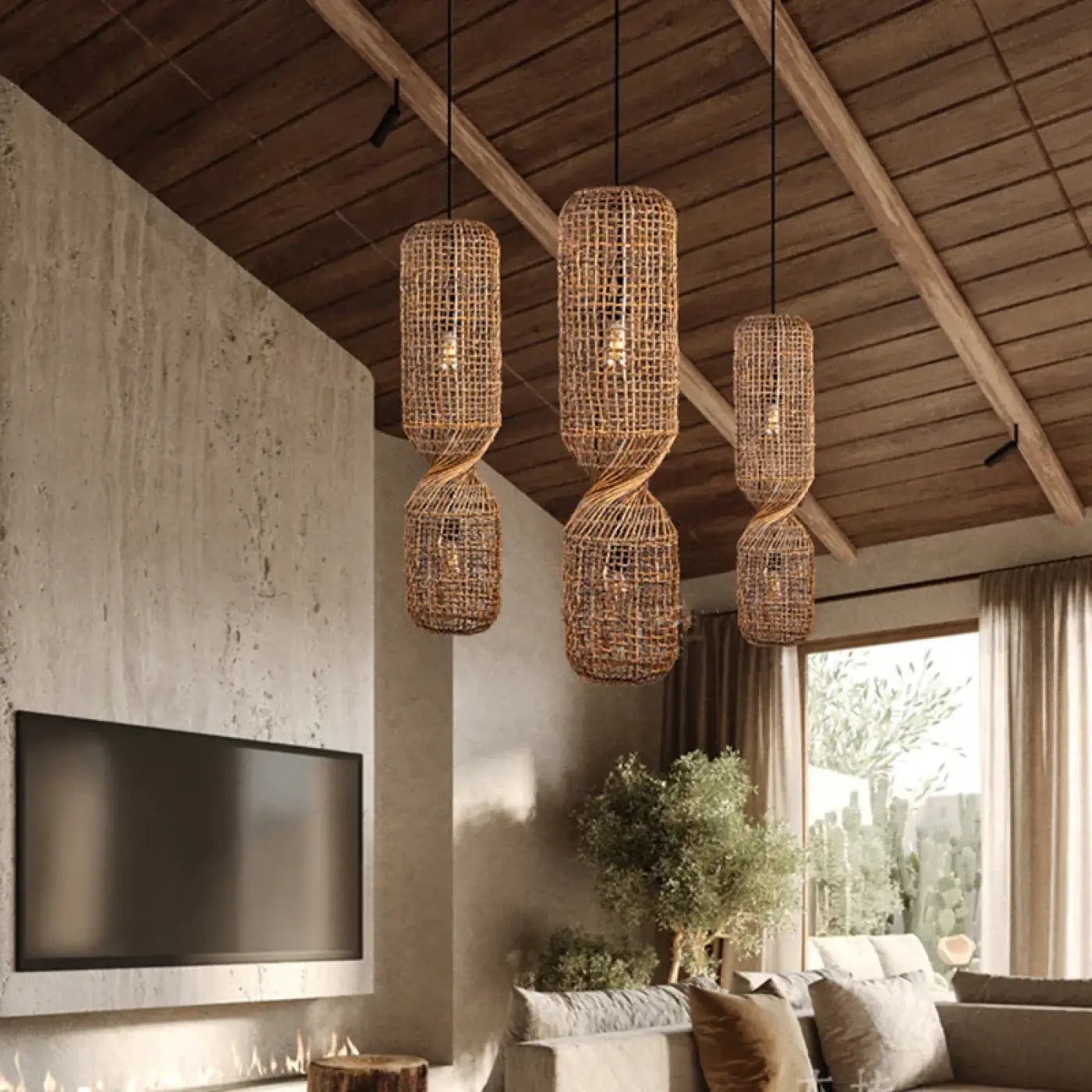 Suspension Rotin Torsadé Design Naturel