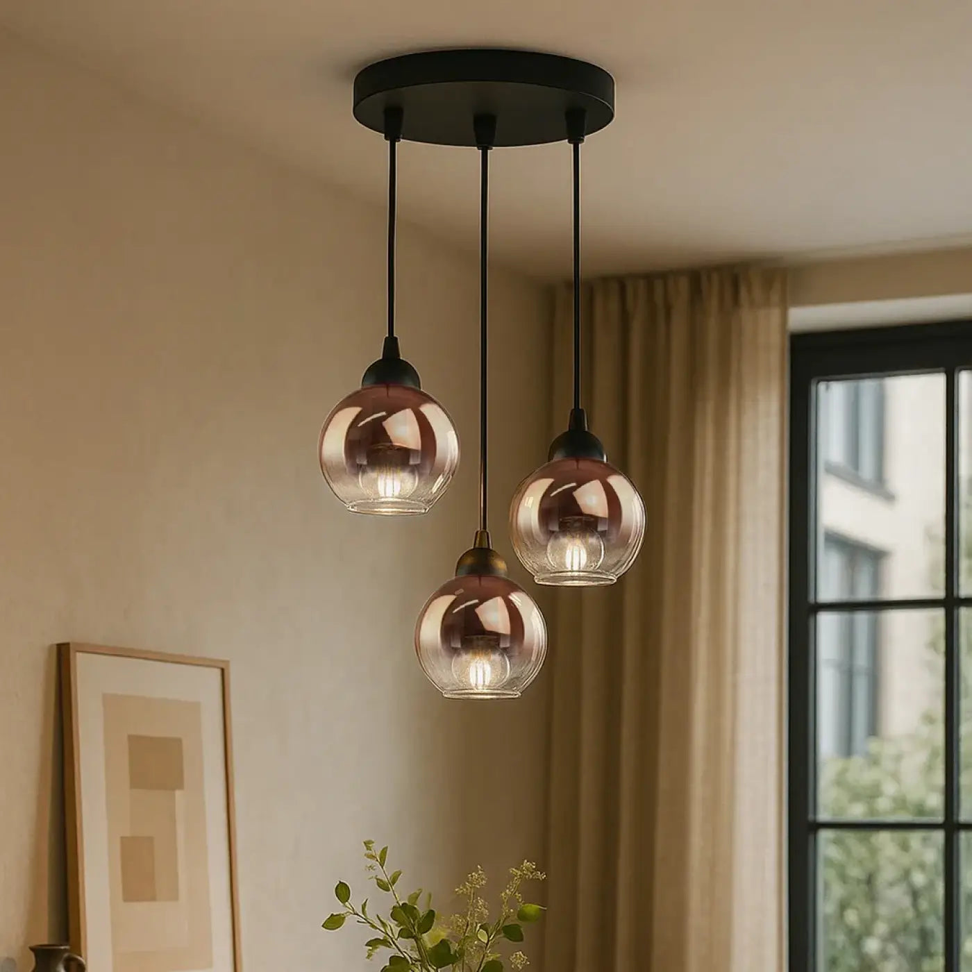 Suspension Verre Ambré Vintage - Lumière Douce