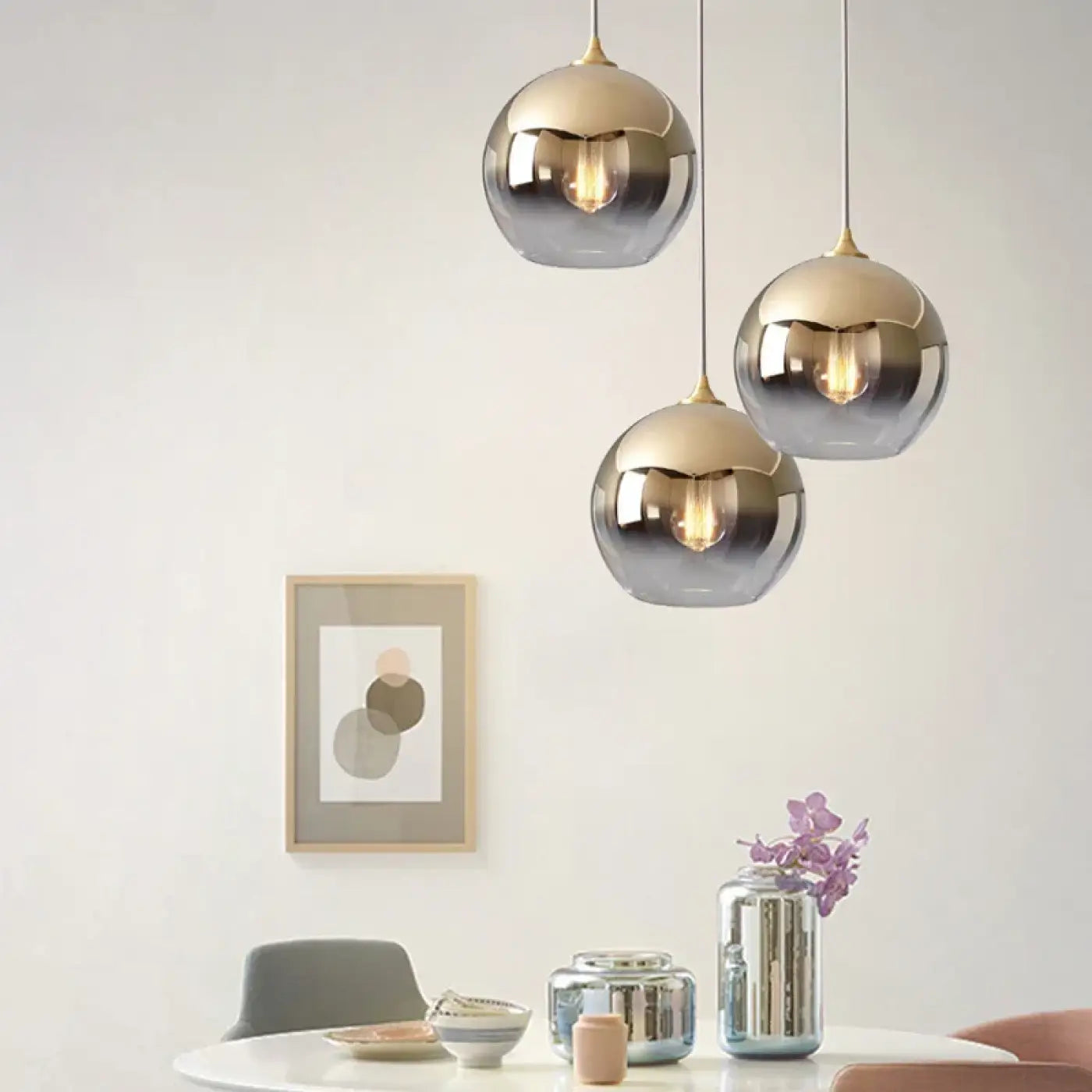 Suspension Luminaire Ronde Verre Teinté Métallisé