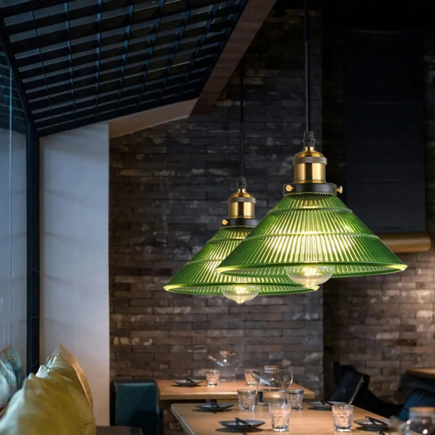 Suspension Luminaire Vintage Verre Vert