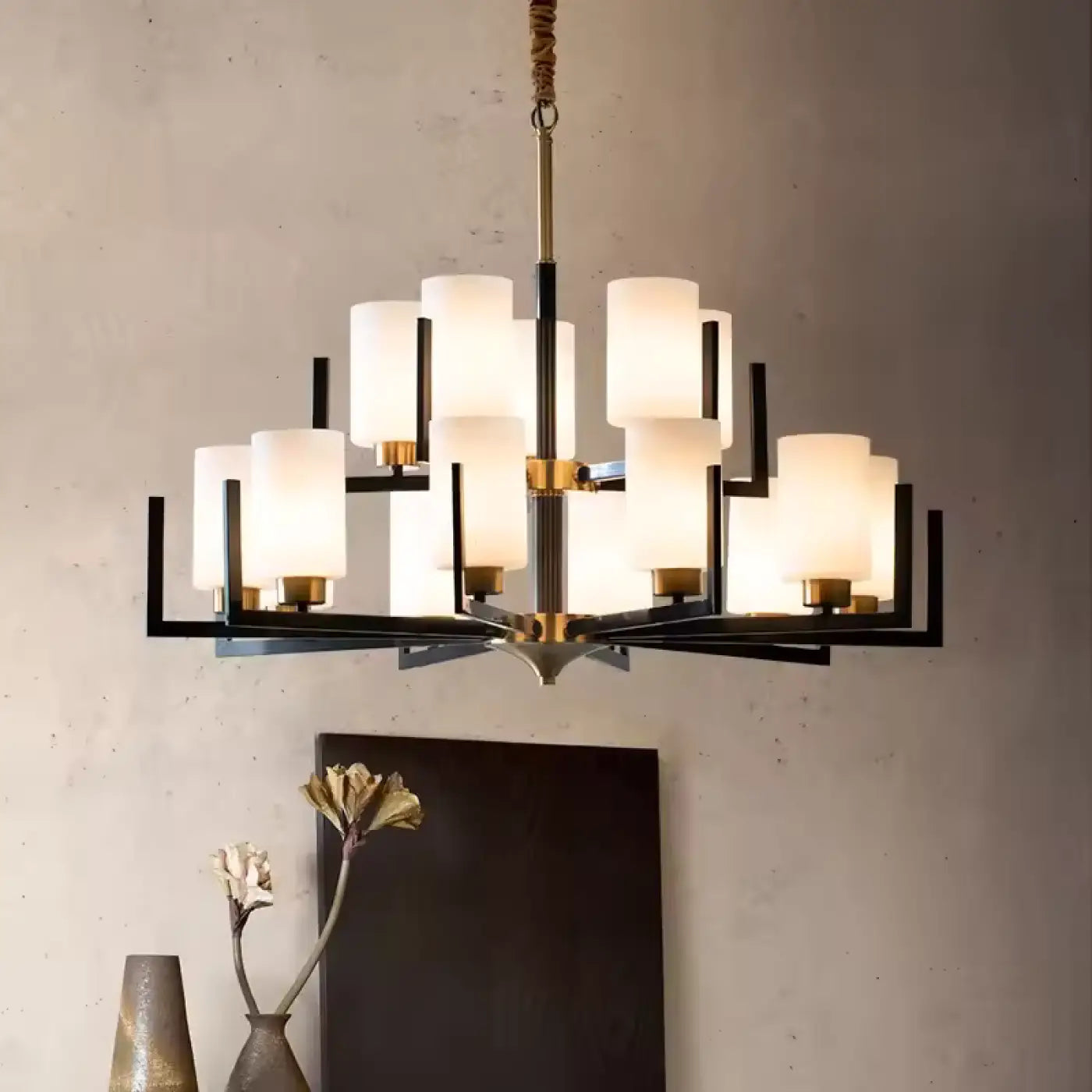 Suspension Design Noir & Doré Verre Contemporain