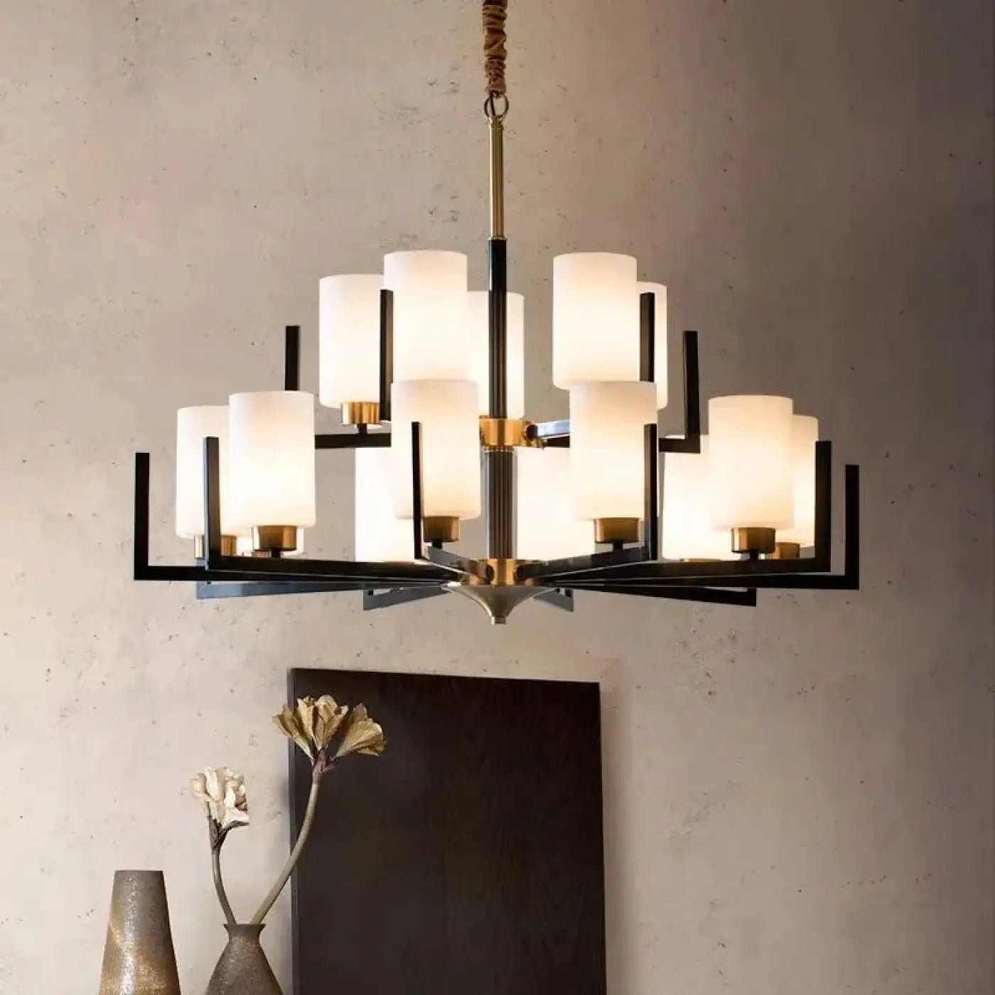 Suspension Design Noir & Doré Verre Contemporain