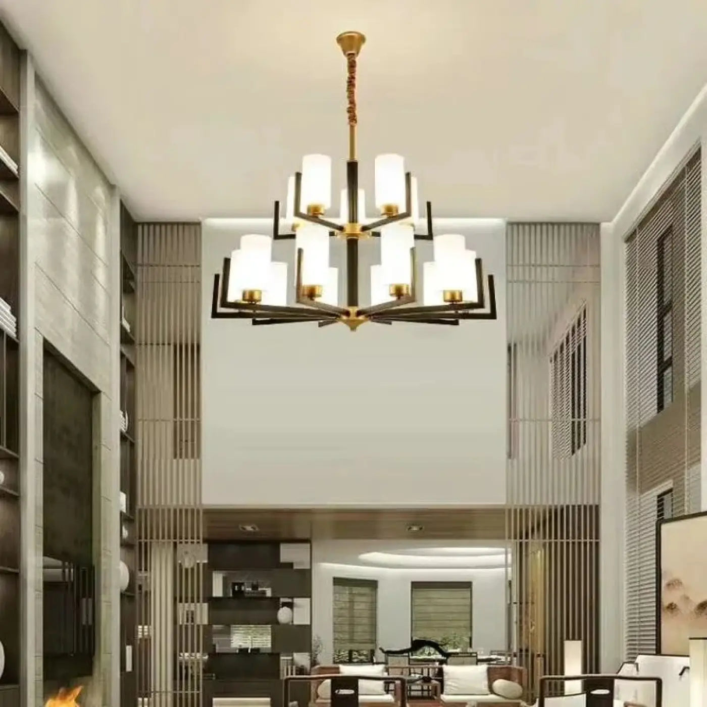 Suspension Design Noir & Doré Verre Contemporain