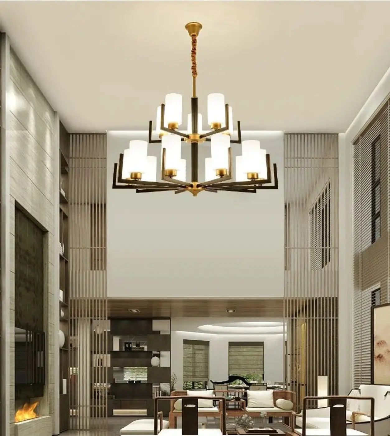 Suspension Design Noir & Doré Verre Contemporain