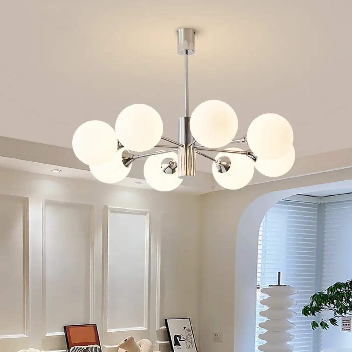 Suspension Chrome Verre Opalin Design Moderne