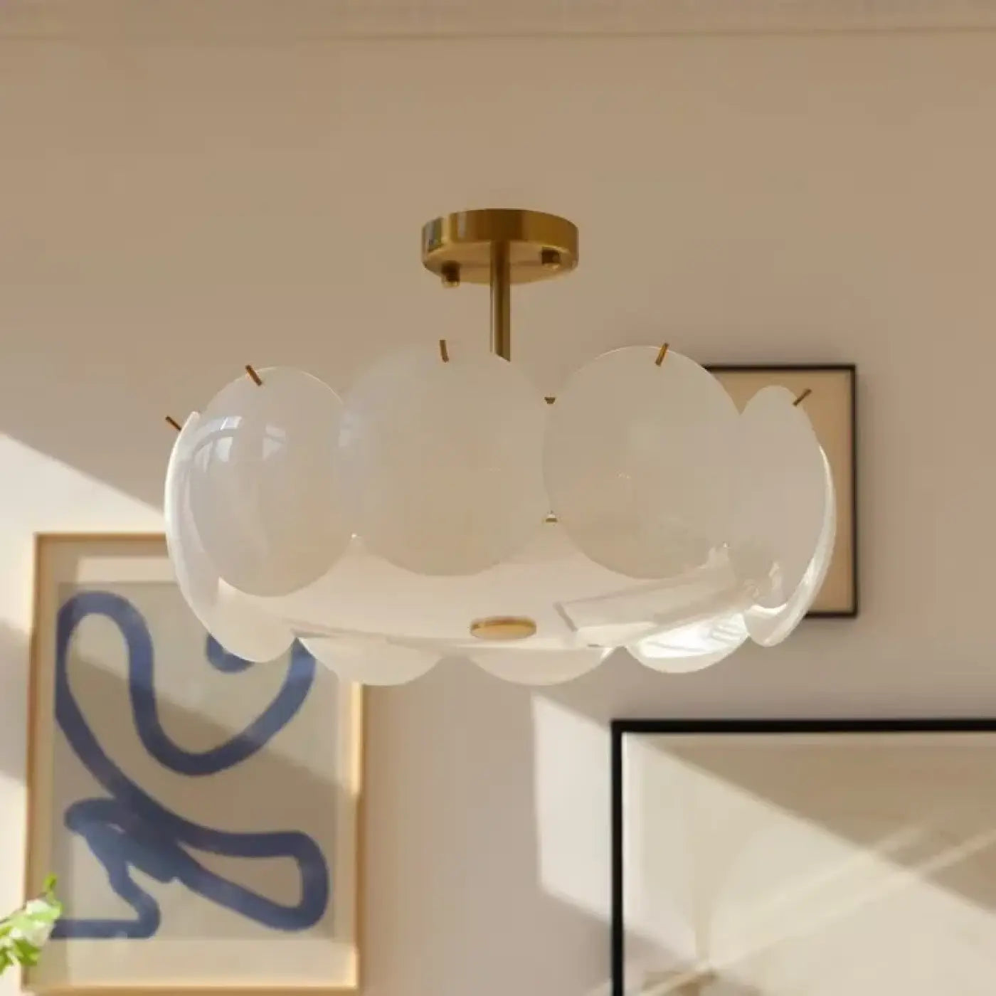 Suspension Verre Opalin & Laiton Doré Design